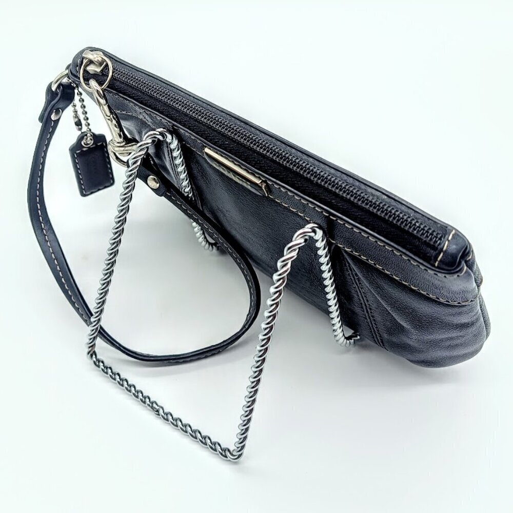 Vintage Coach Blue Black Pleated Leather Wristlet - Picture 4 of 10